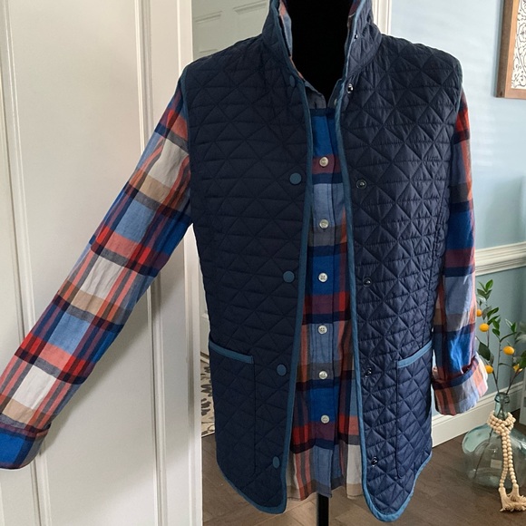 Lands' End Jackets & Blazers - Reversible Land’s End Vest Blue Plaid Double-Sided Vest Women’s Medium Vest